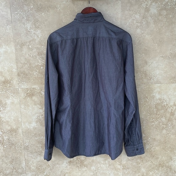 Express Men Shirt Button Up Long Sleeve Fitted 100% Cotton Pockets Gray Size XL - Picture 3 of 11